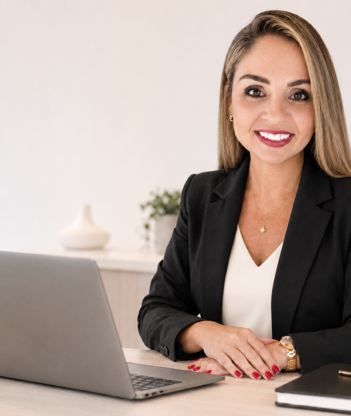 Juliana trabalhando na organização financeira de uma empresa